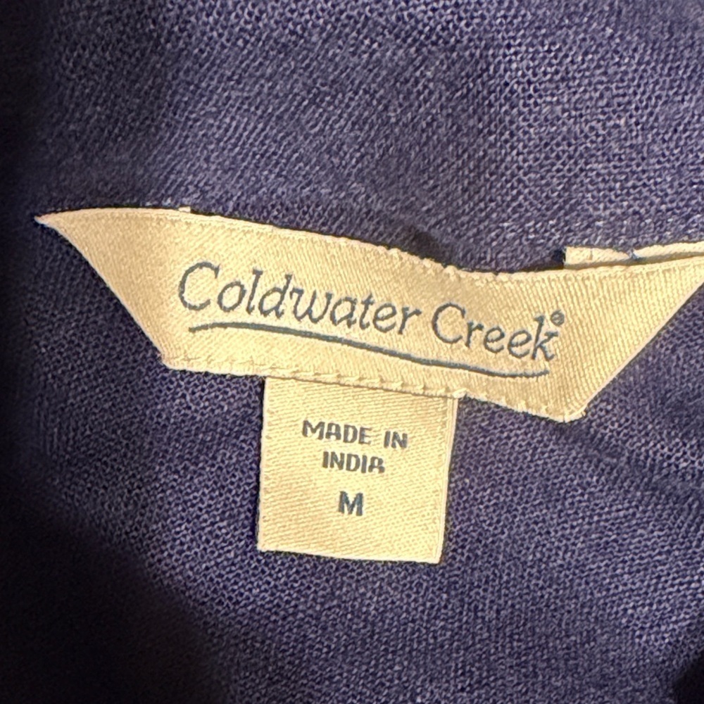 Coldwater Creek women medium blue shirt Jacket top Embroidered patch quilt linen - Picture 8 of 10